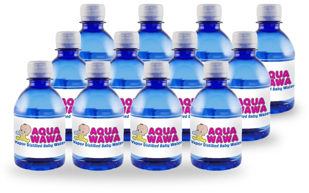 AQUAWAWA Nursery Water For Babies 12 Pack 8 oz Bottles Purified Vapor Distilled | Single Serve | Lightweight for Diaper Bag | BPA, Fluoride, Chemical and Mineral Free | Dr Recommended, Clean, FRESH