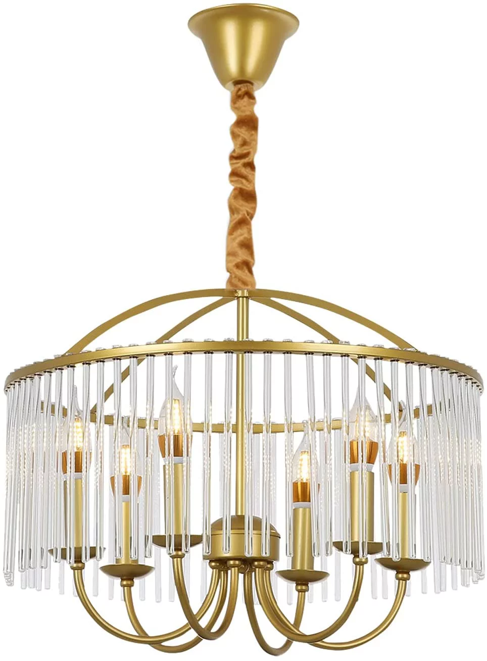 TFCFL Golden Crystal Ceiling Chandelier Lamp 6 Bulb E12 , 11.8 Inch Adjustable Link Vintage Lamp Crystal Pendant for Living Room Kitchen Cafe Shop