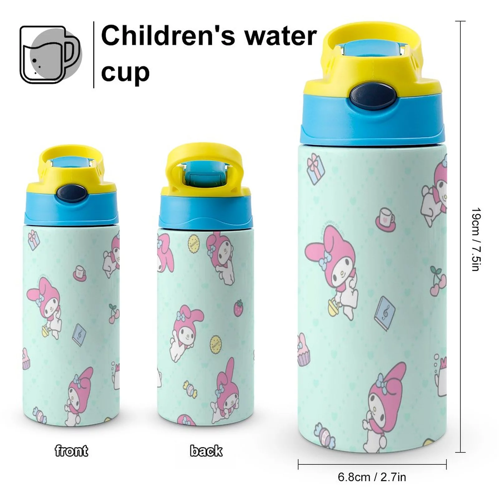 My Melody Rabbits Children's Water Bottle Vacuum Insulated Stainless Steel Cup With Straw Toddler Thermoses