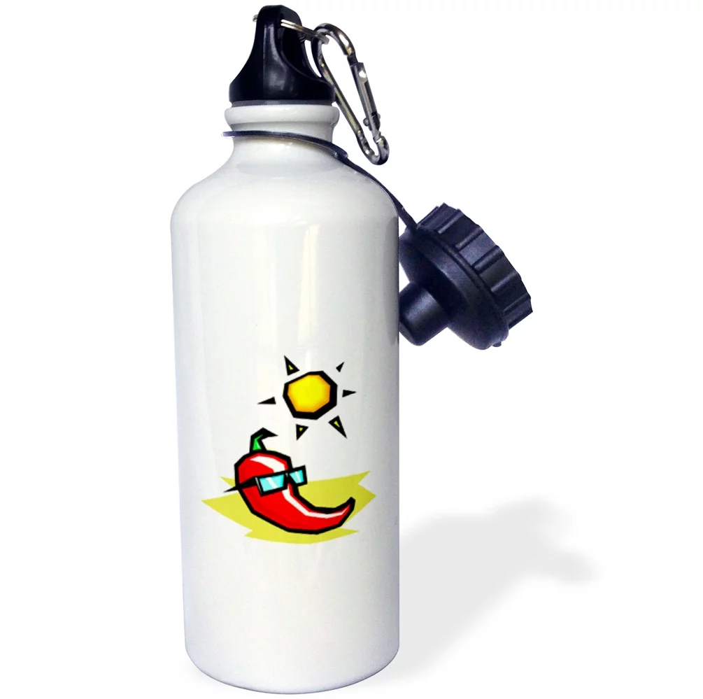 3dRose Red Pepper sunglasses sun on beach, Sports Water Bottle, 21oz