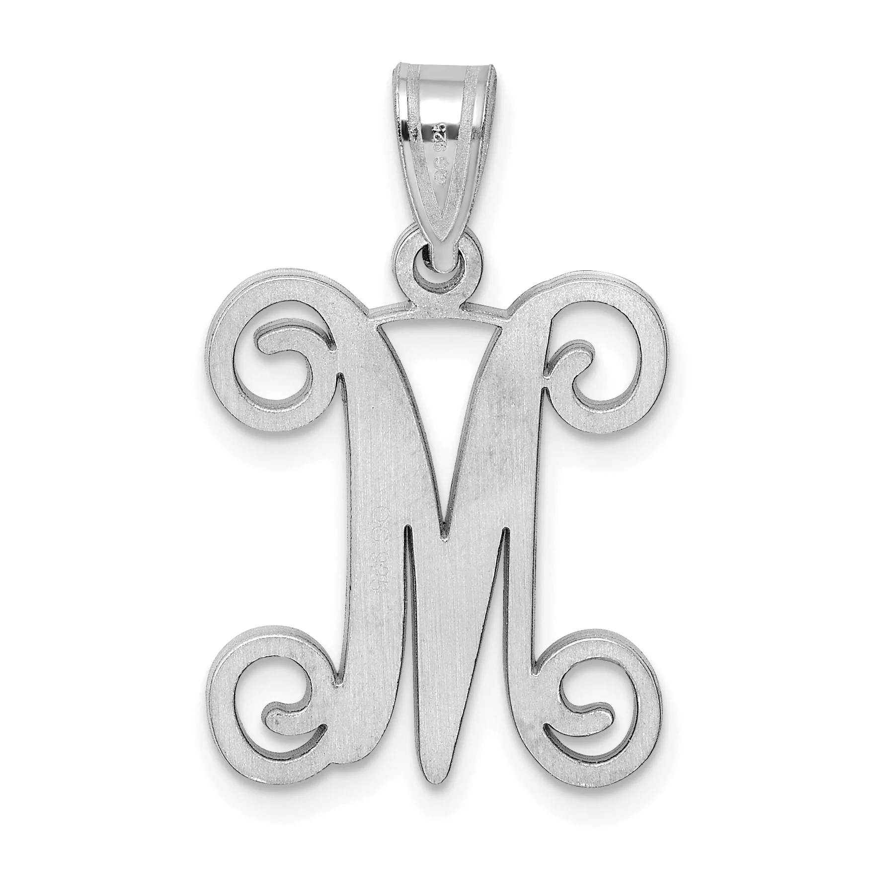 Saris and Things 10K White Gold Laser-Cut High Polished Initial Letter M Pendant