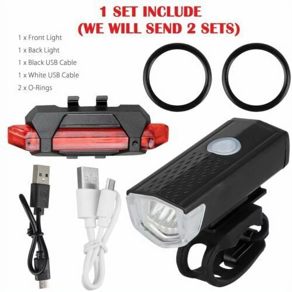 2 Sets USB Rechargeable LED Bicycle Headlight Front Rear Lamp