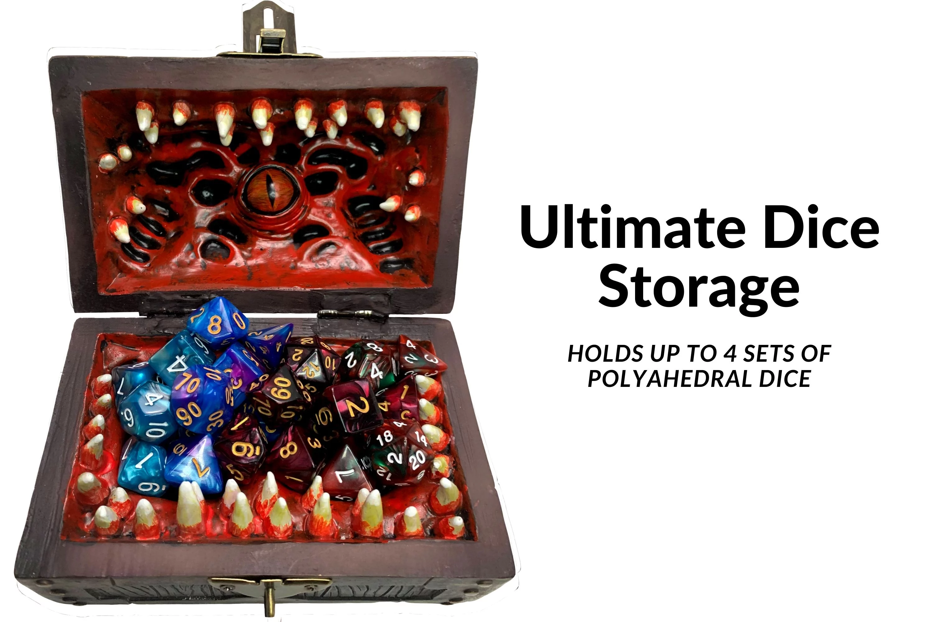 Conjurer Co Mimic Chest Dice Storage Box | DnD Lockable Vault | Gift for Dungeons & Dragons Players, Dungeon Master/DM or RPG Gaming | D & D Holder Case | Holds 4 Sets of Polyhedral Dice or 28 Die