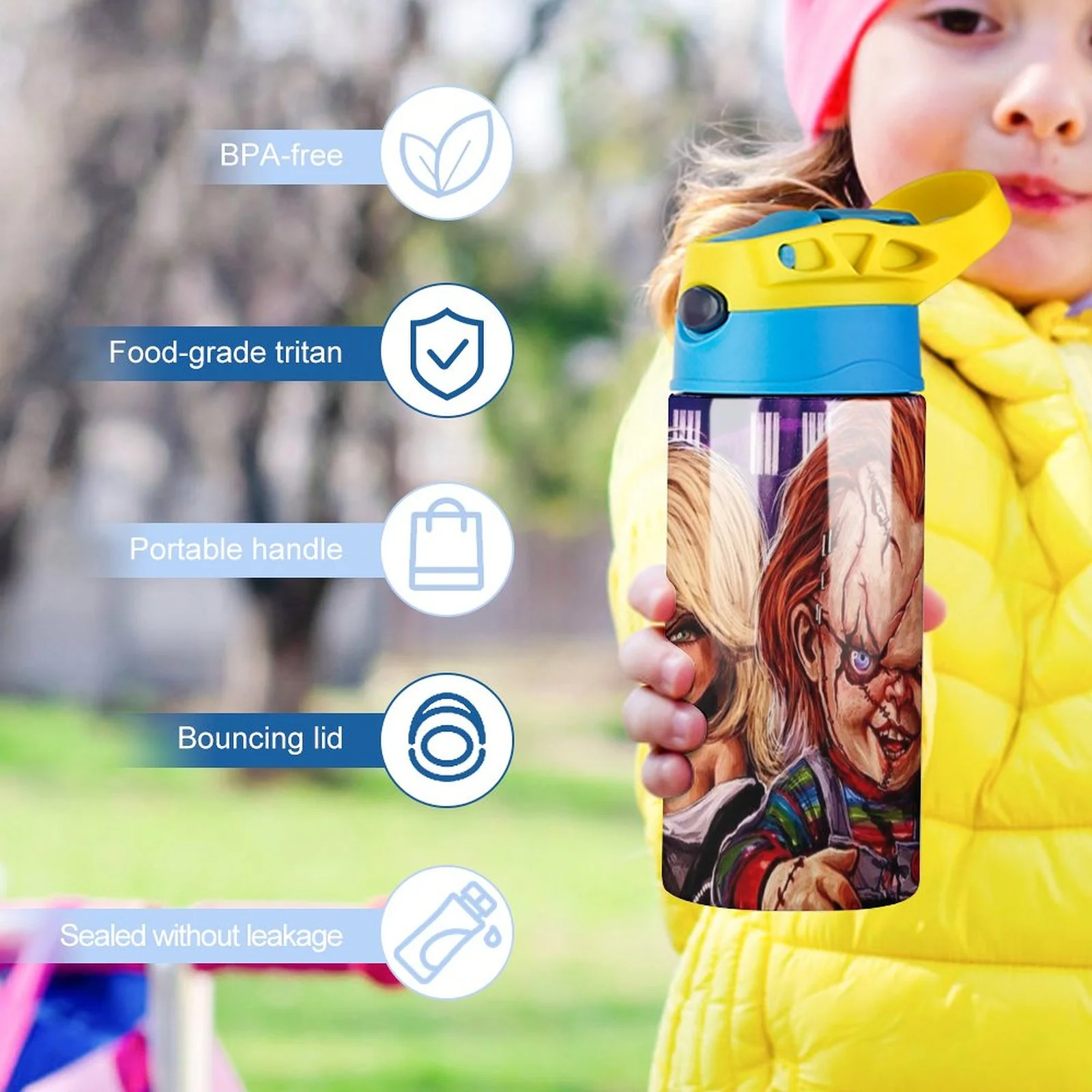 Child Chucky Kid's Insulated Water Bottle With Straw Vacuum Stainless Steel Cup Leak-Proof Children Toddler Thermoses