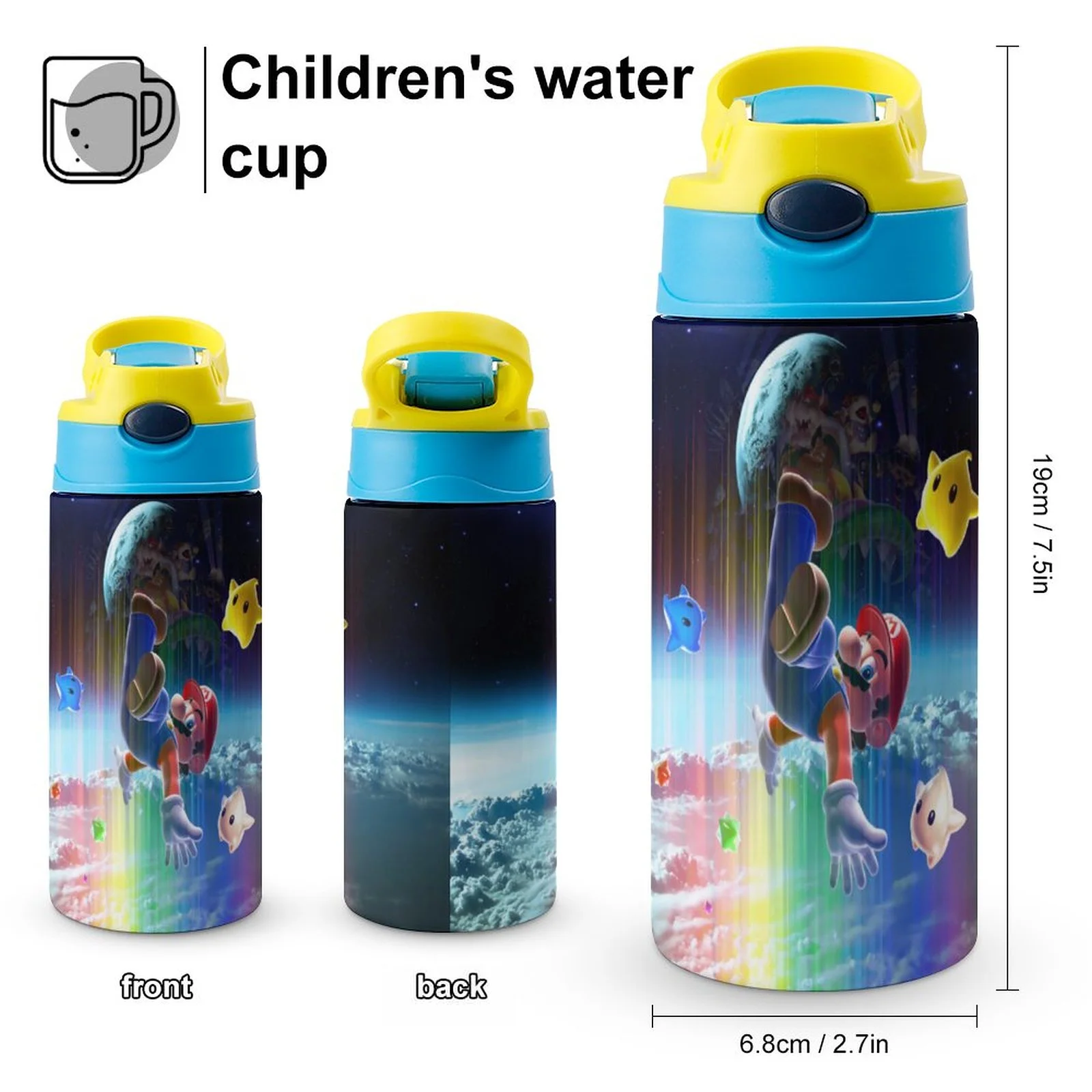 Super Mario Galaxy Kid's Insulated Water Bottle With Straw Vacuum Stainless Steel Cup Leak-Proof Children Toddler Thermoses