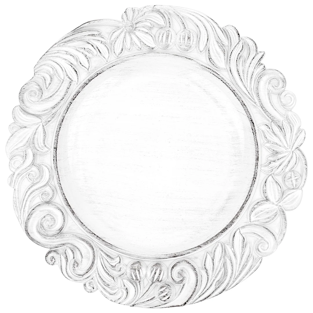Koyal Wholesale Acrylic Charger Plates Round Antique White Baroque - Set of 4 Buy Bulk for Weddings and Events