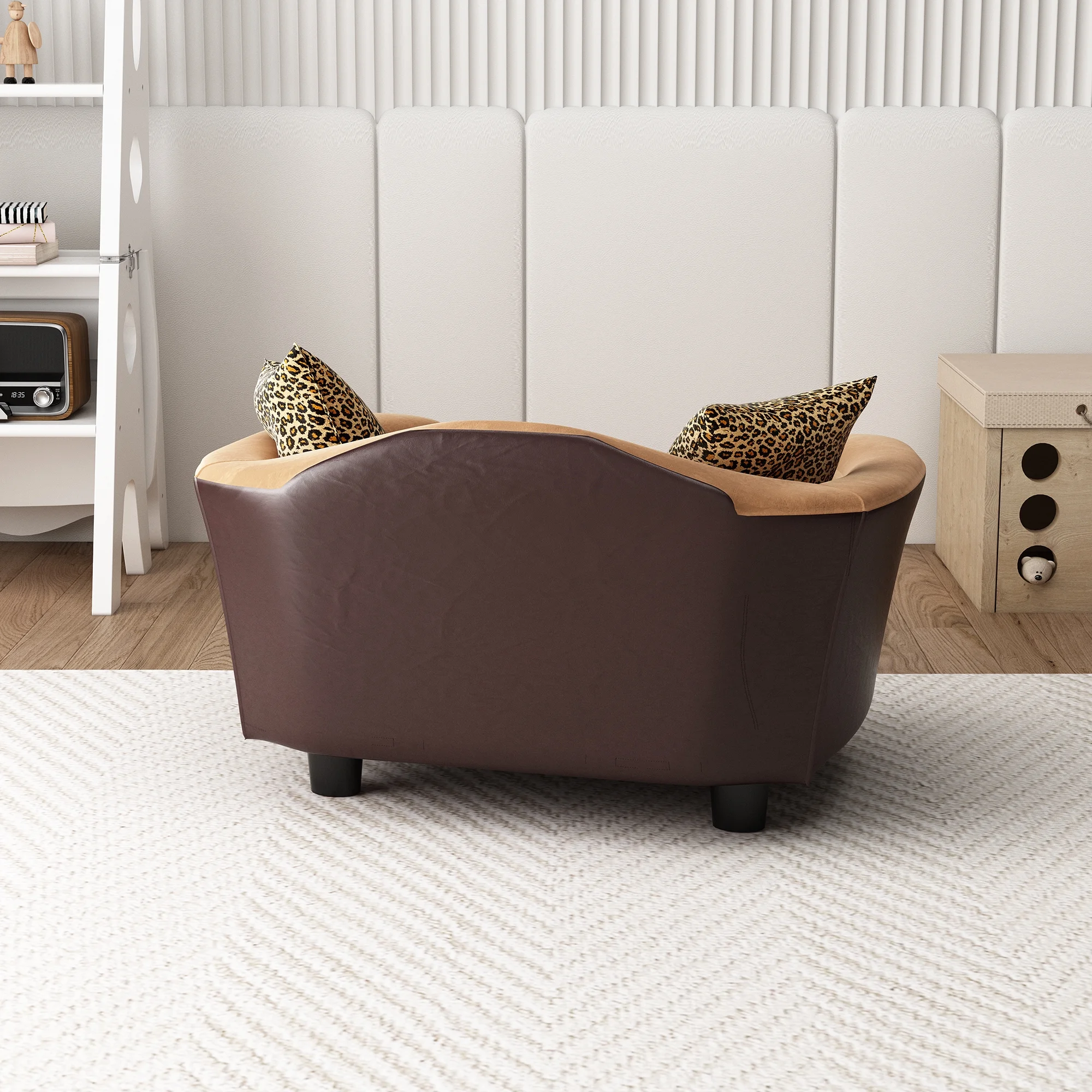 DAWNYIELD Fluffly Deluxe Pet Bed Sofa Chocolate Leopard grain, Small