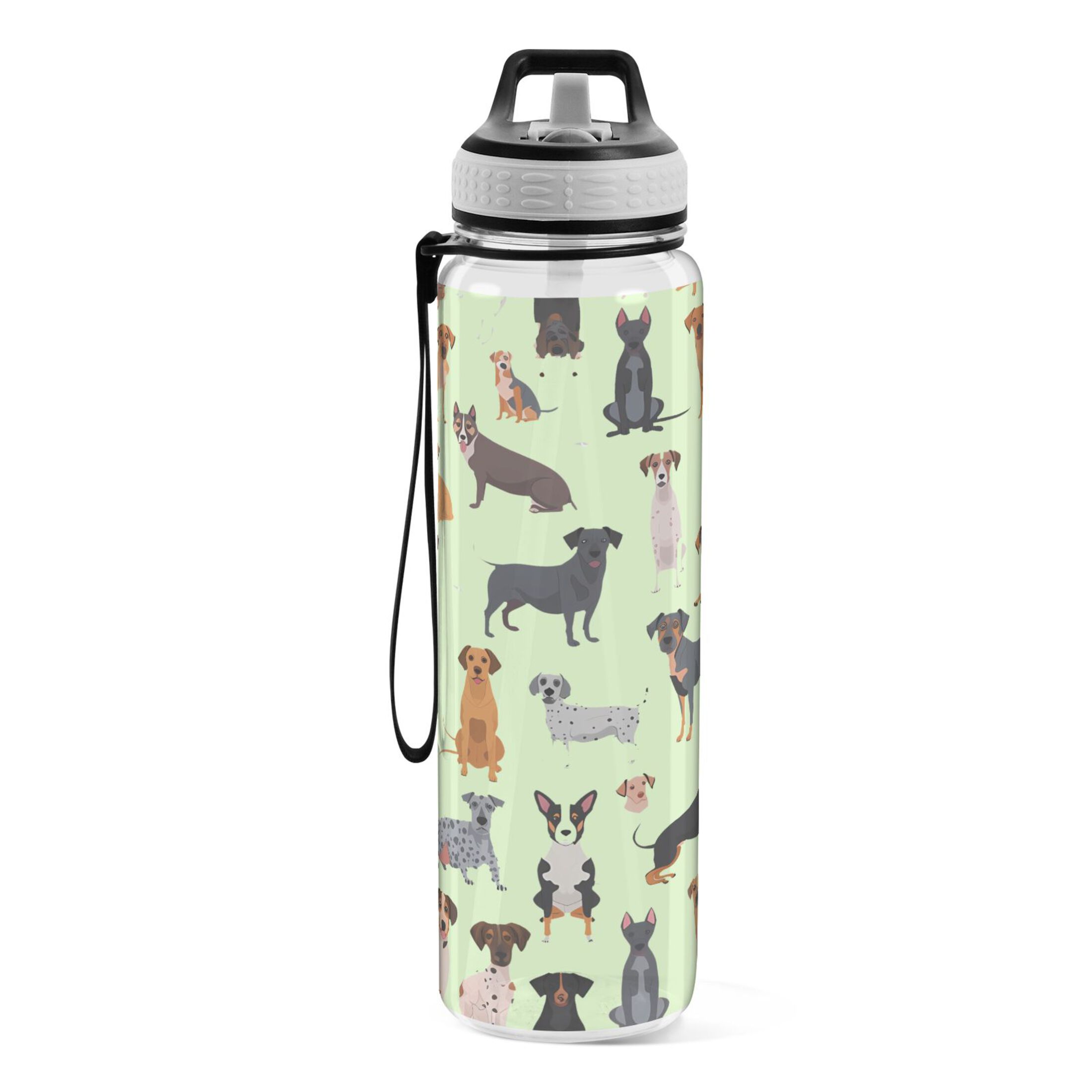 Cute Cartoon Dogs on Yellow 32oz Sports Water Bottles Leakproof Tritan Bottle with Straw BPA Free Clear Bottle for Fitness Gym Outdoor Cycling