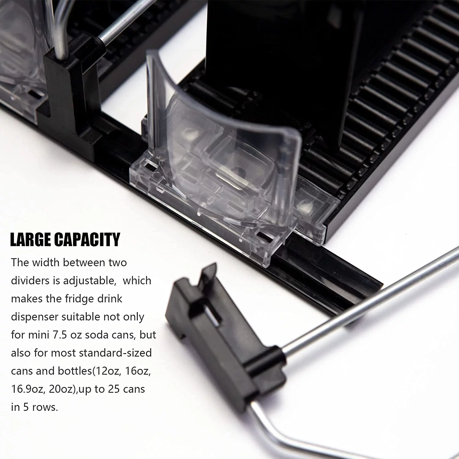 Drink Organizer for Fridge, Self-Pushing Soda Can Dispenser for Refrigerator, 5 Row  Black Color Width Ajustable, Beer Pop Can Water Bottle Storage for Pantry, Kitchen