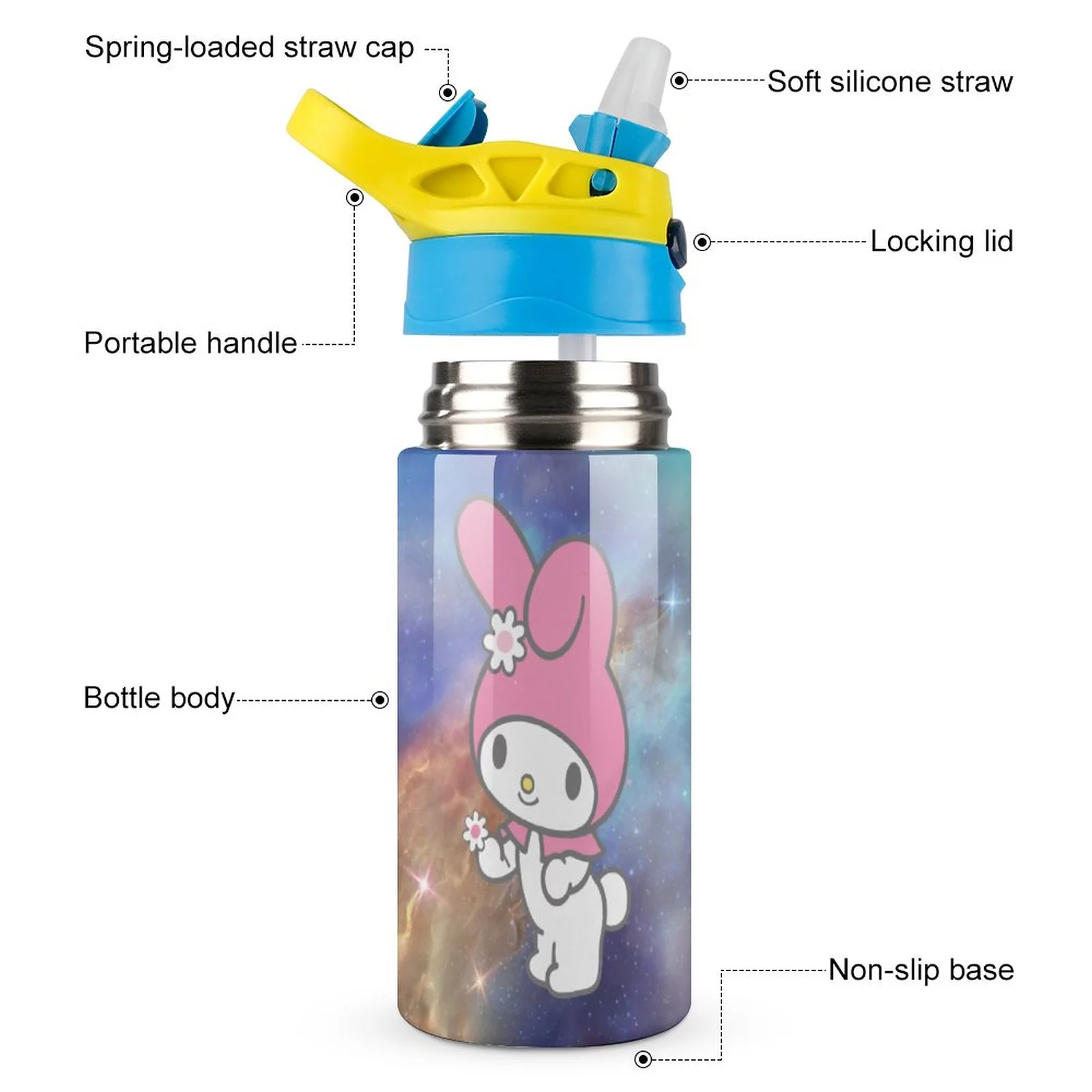 Rabbit-My-Melody Children's Water Bottle Vacuum Insulated Stainless Steel Cup With Straw Toddler Thermoses