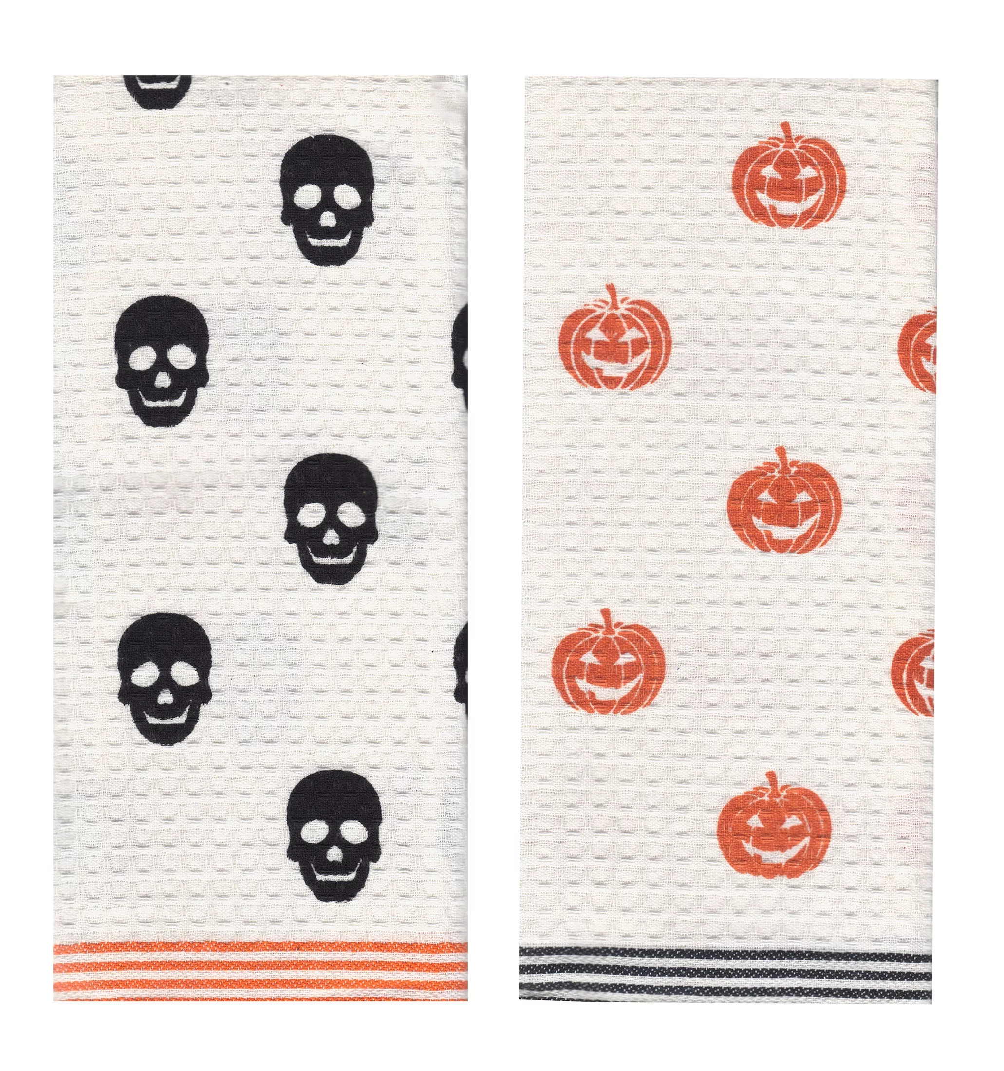 Kane Halloween Kitchen Towel Set, Orange Black Waffle Style Cotton, 16 x 26 inches