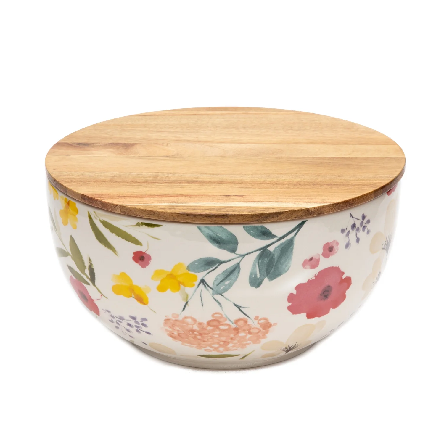 CounterArt Large Ceramic Stoneware Serving/Mixing Bowl with Wooden Lid