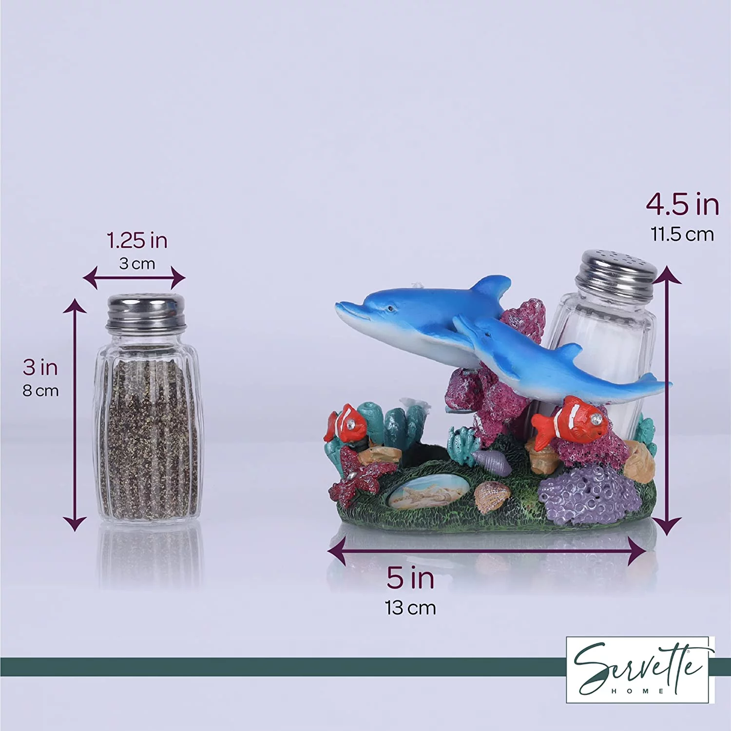 Servette Home Ocean-Themed Dolphin Salt and Pepper Shakers with Stand
