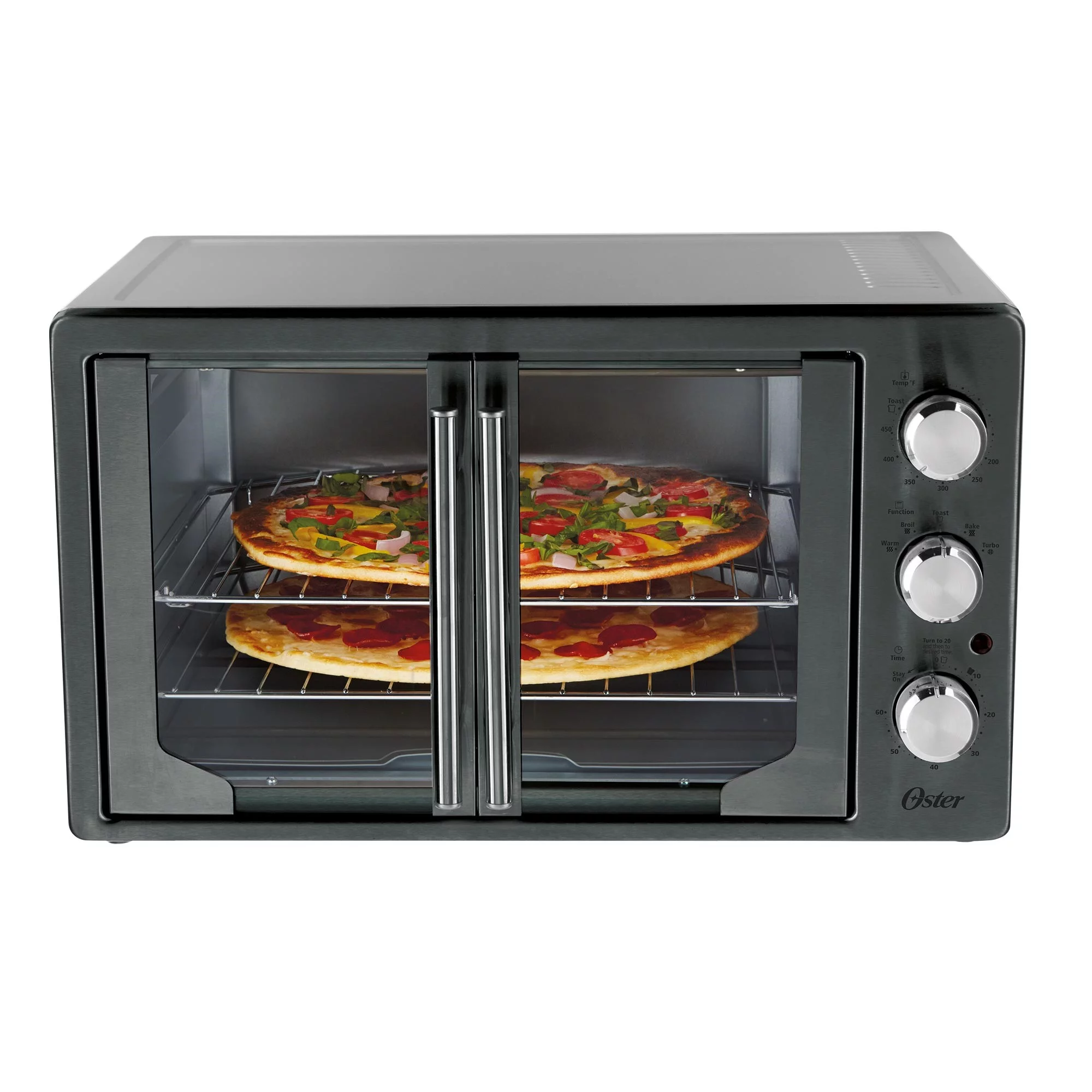 Oster French Door Convection Toaster Oven, Countertop Oven, Metallic & Charcoal