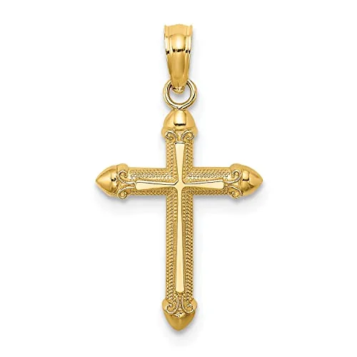 Saris and Things 10K Yellow Gold Polished with Scroll Design Cross Charm
