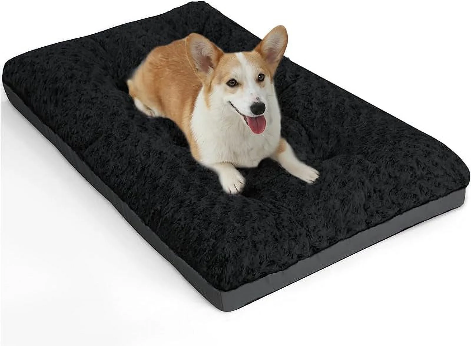 Deluxe Washable Dog Bed for Large Dogs Dog Crate Mat 36 Inch Comfy Fluffy Kennel Pad Anti-Slip for Dogs Up to 70 lbs, 36" x 23", Grey