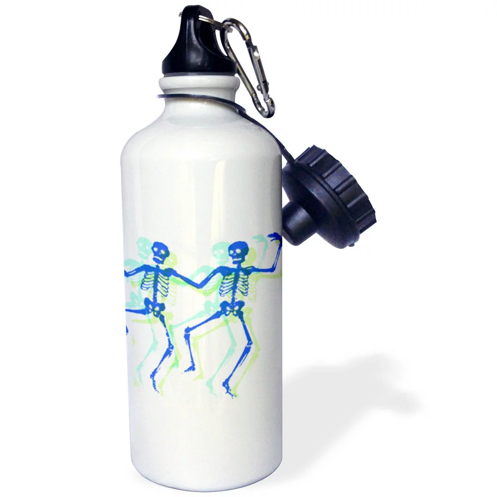 3dRose Dancing Blue Skeletons - Spooky Art, Sports Water Bottle, 21oz