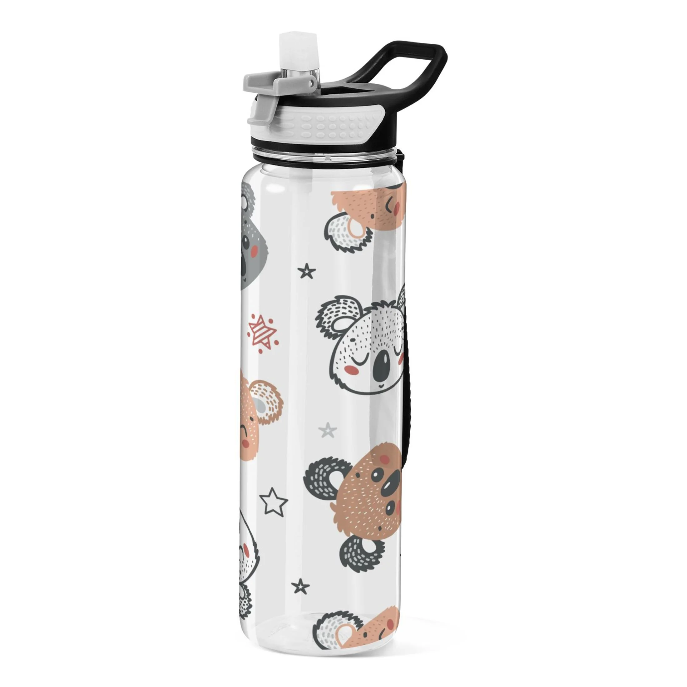 Cute Koala Bears and Stars 32oz Sports Water Bottles Leakproof Tritan Bottle with Straw BPA Free Clear Bottle for Fitness Gym Outdoor Cycling