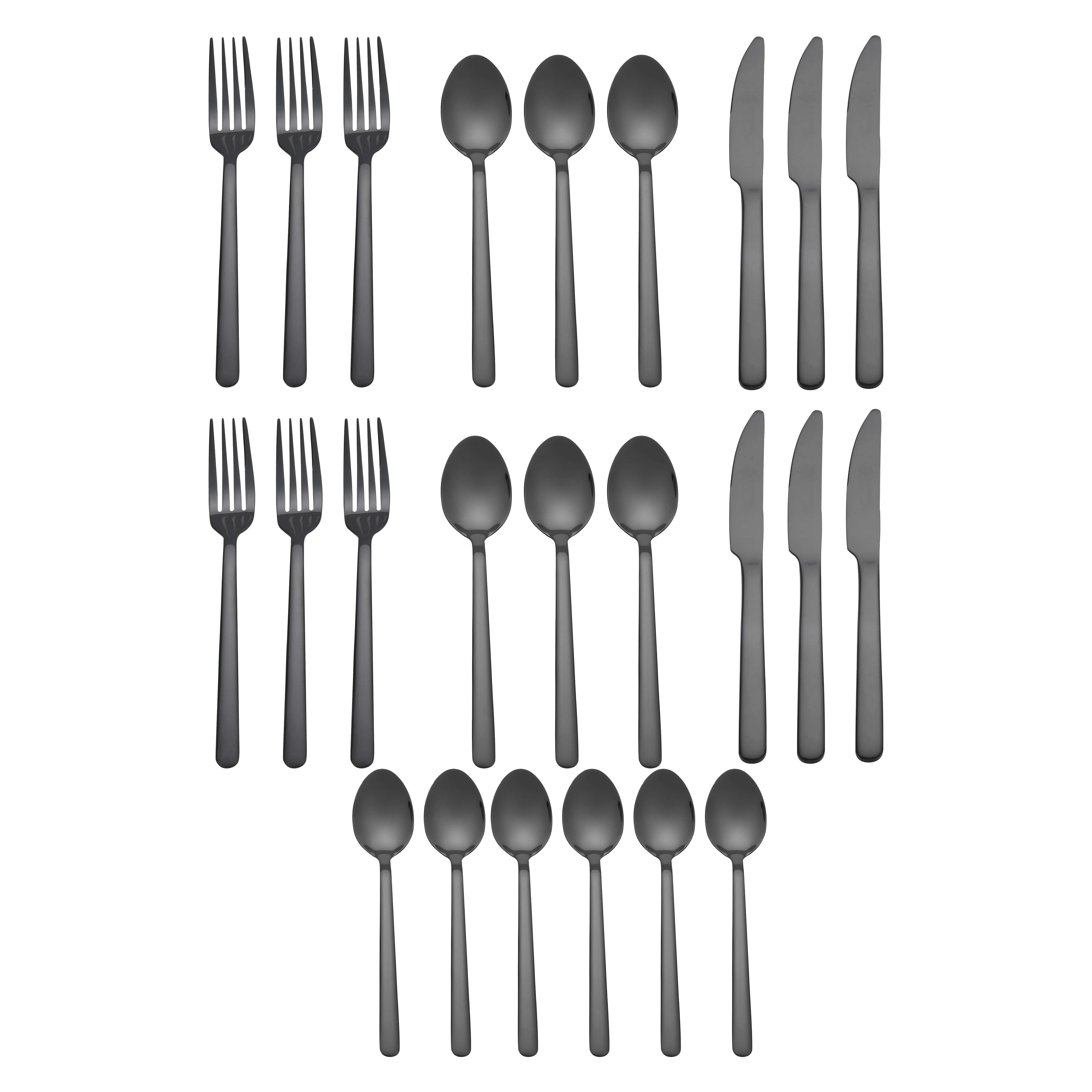 KitchenTrend Elysian 24 Piece Stainless Steel Flatware Set Service for 6 Black