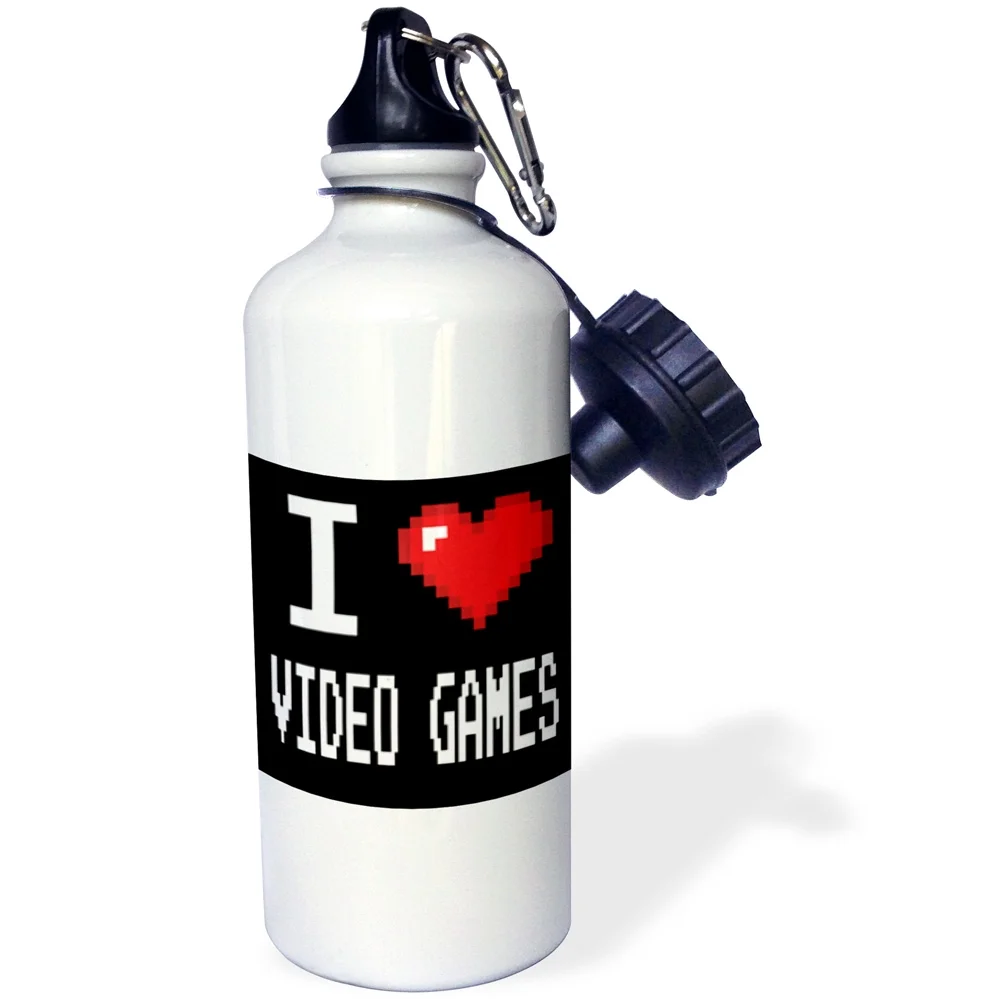 Geeky Old School Pixelated Pixels 8-Bit I Heart I Love Video Games 21 oz Sports Water Bottle wb-118950-1
