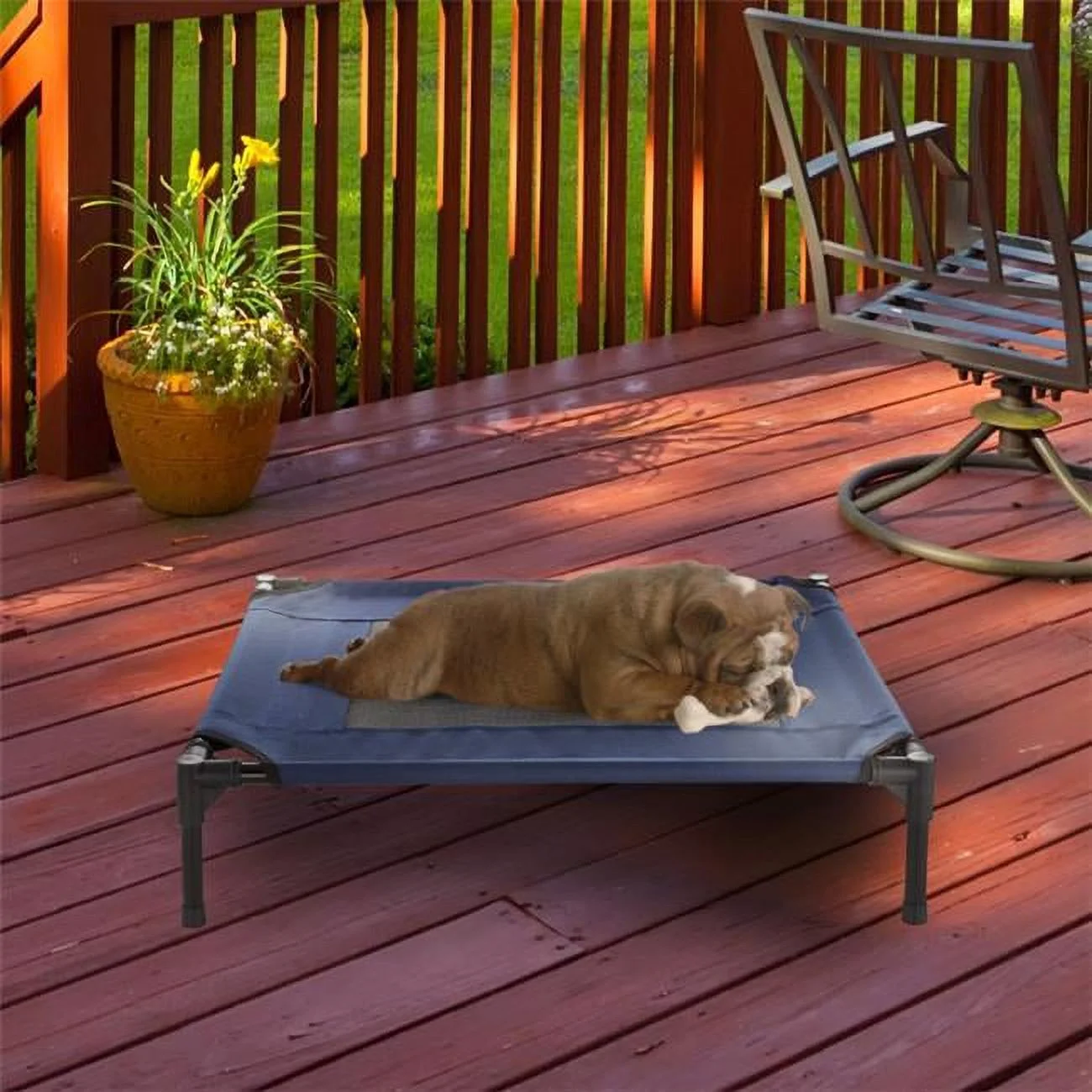 Petmaker 80-PET6084 Portable Raised Cot-Style Elevated Pet Bed, Blue