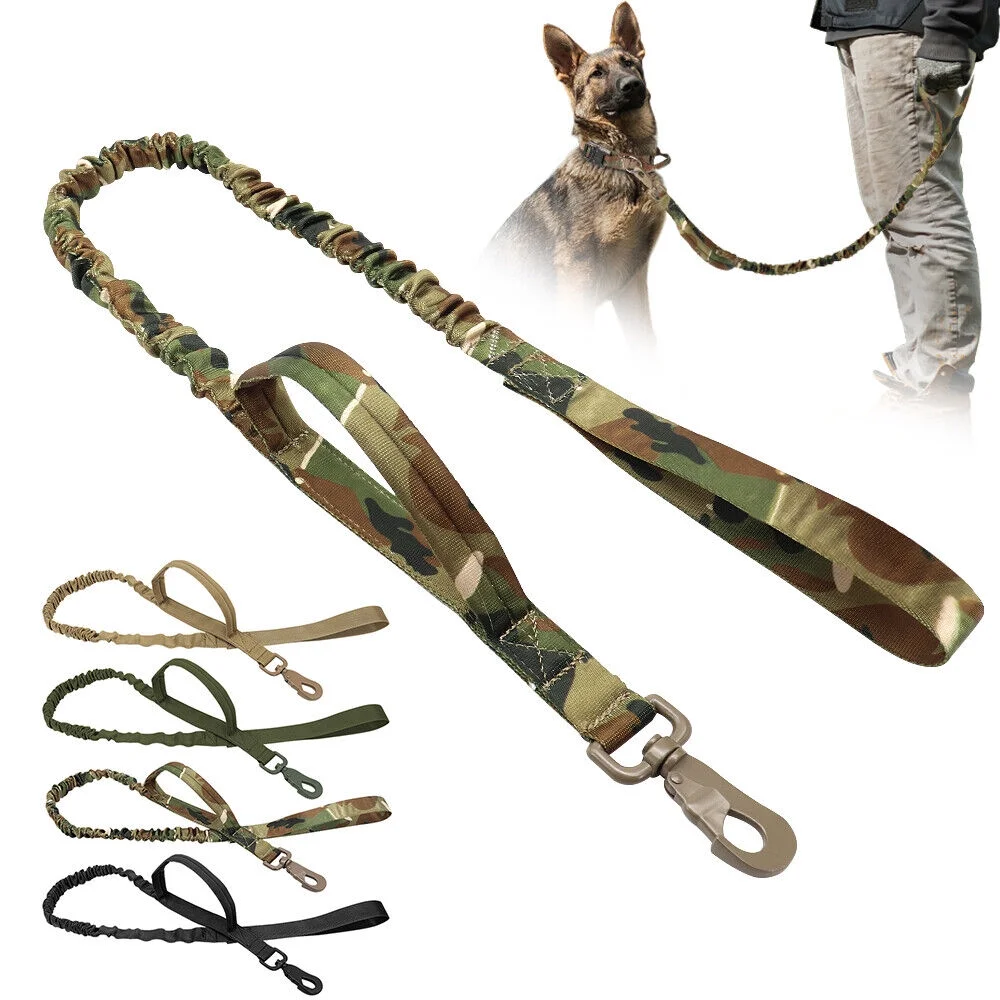 Tactical Dog Leash Elastic Bungee Military Canine Walking Training Lead 2 Handle