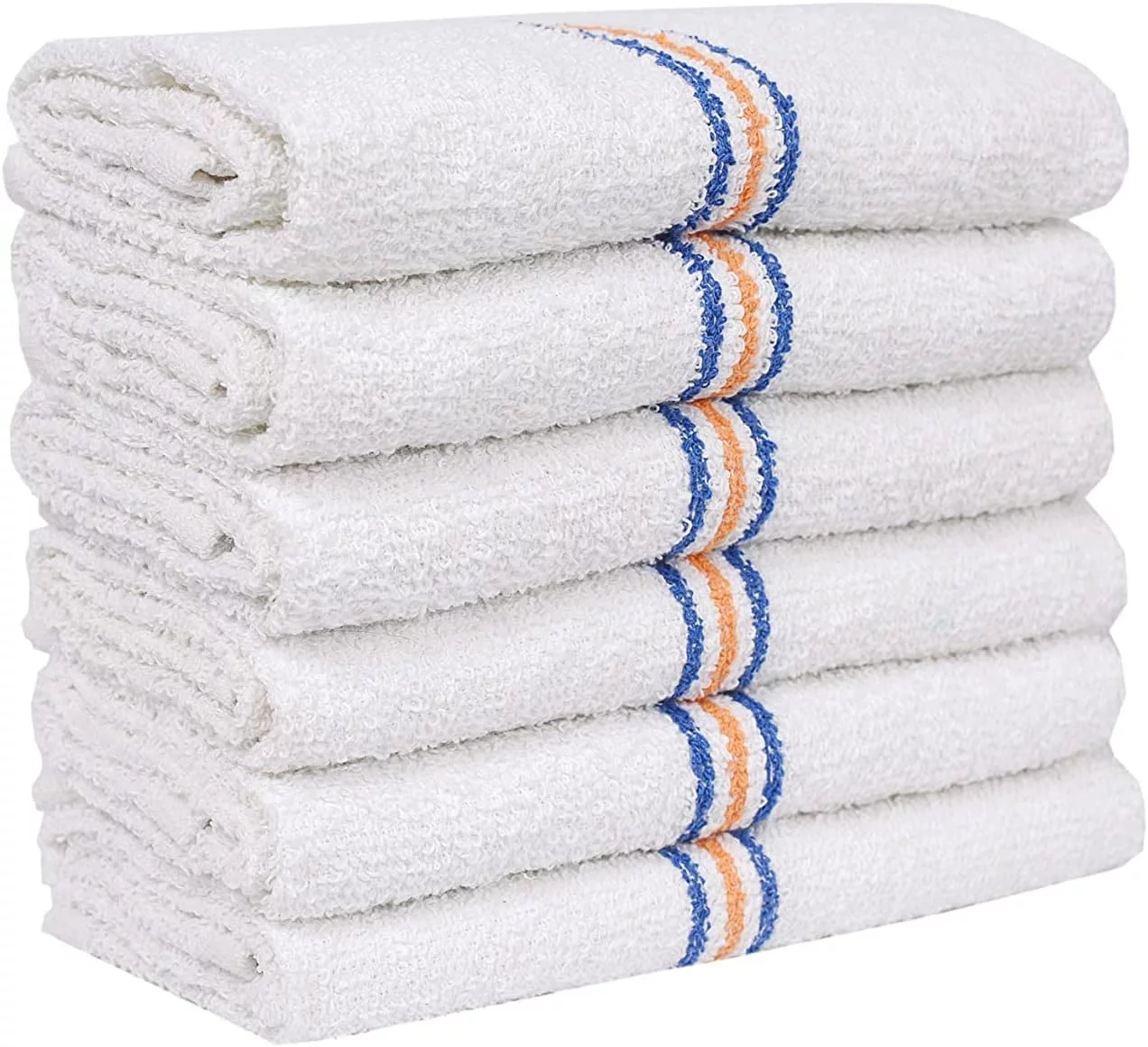 Linteum Textile (60-Pack, 16x19 in) Cotton Towels Triple Stripe BAR MOP Kitchen Towels, Strong & Durable