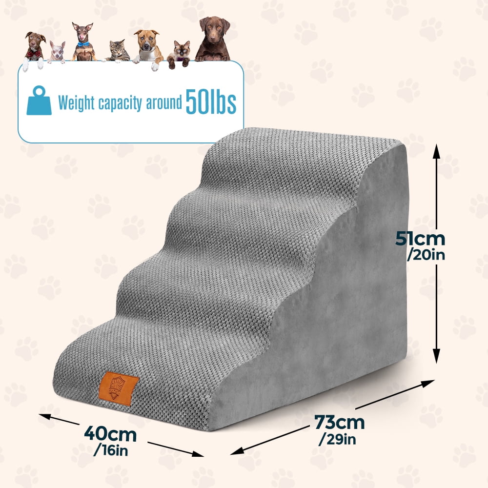 TOPMART 4 Step Pet Stairs for Large Dogs, Foam Dog Stairs Dog Step for High Beds, 20.5in High, Gray