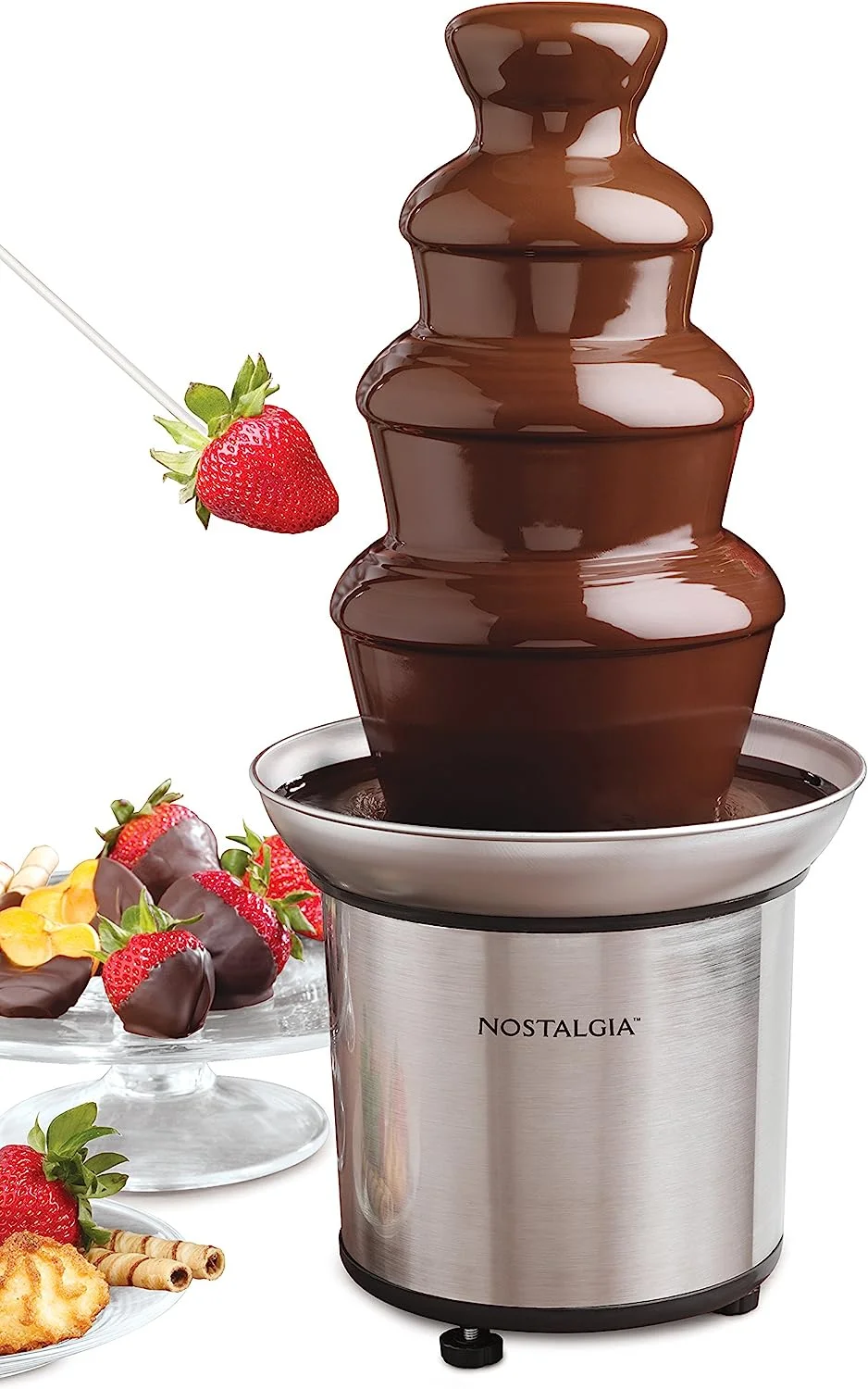 Nostalgia 4-Tier Chocolate Fondue Fountain Electric Fondue Pot, 32 Oz Black