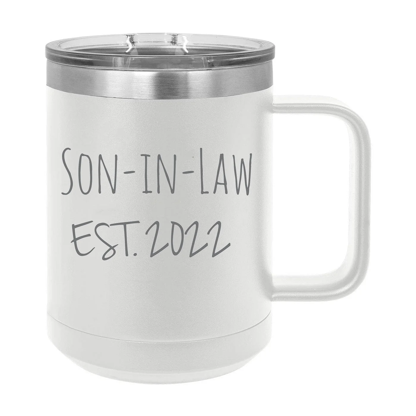 Son-in-Law Est. 2022 Established Stainless Steel Vacuum Insulated 15 Oz Engraved Double-Walled Travel Coffee Mug with Slider Lid