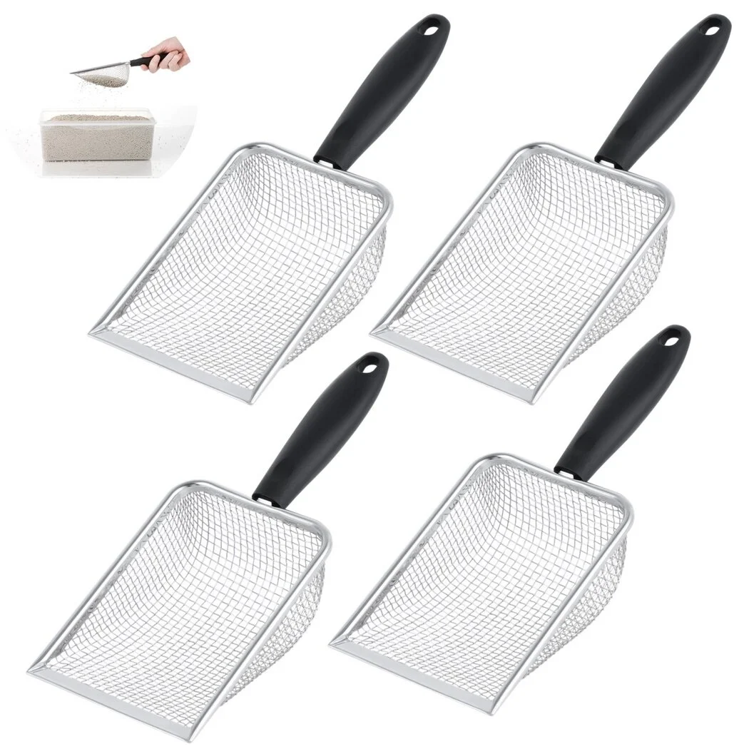 4-Pack Stainless Steel Sand Sifters, Fine Mesh Sifting Shovels, Reptile Substrate Metal Sand Shovel Sifter, Litter Box Scoop for Sand Bedding, Litter Shovels for Cats, Crustaceans, Fish