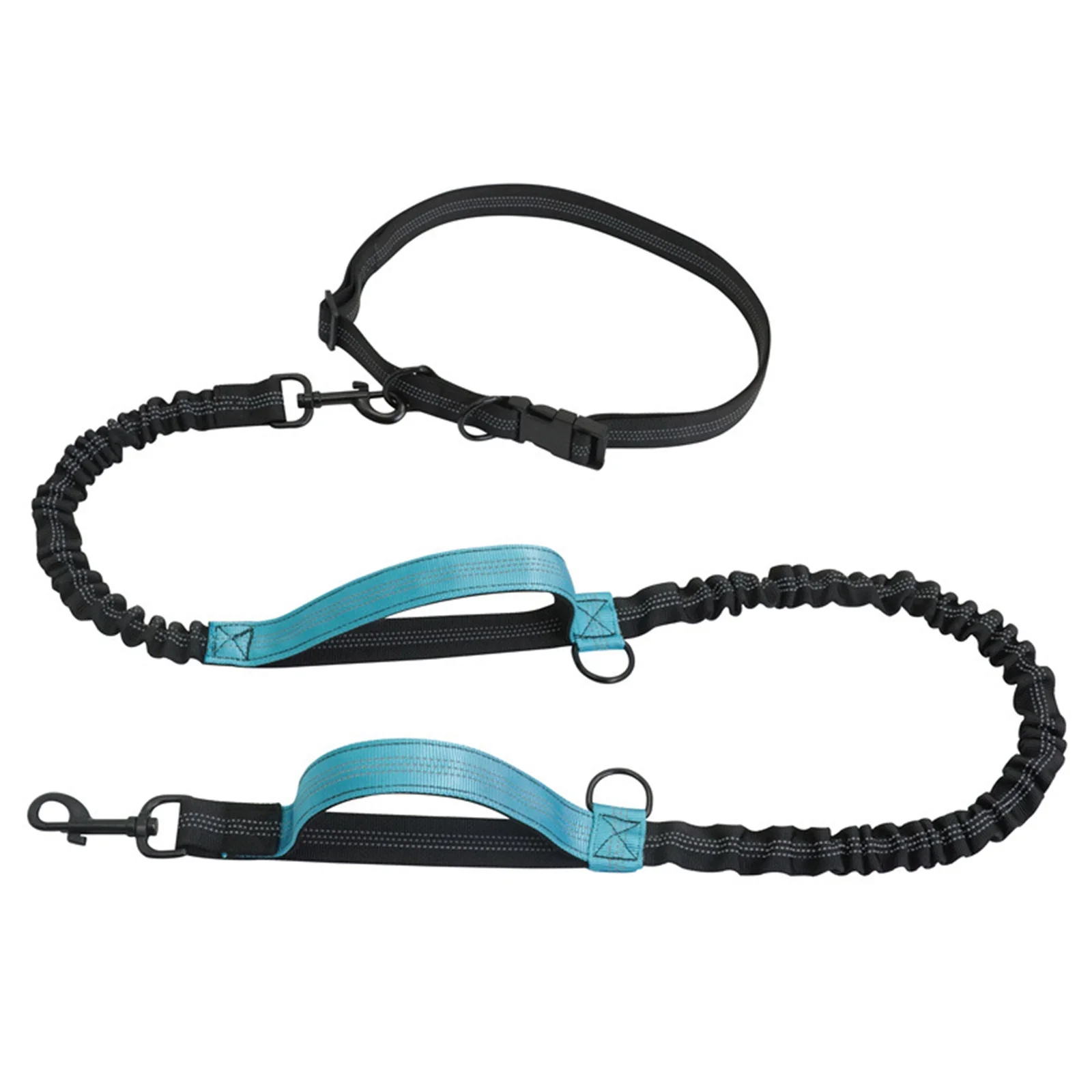 Durable Nylon Dog Leash Reflective Stitching Dual Bungees Adjustable Waist Belt Pet Supplies