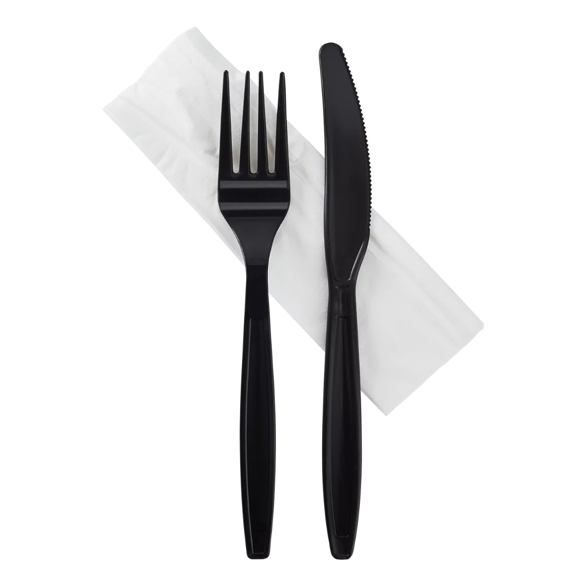Karat Heavy-Weight Cutlery Kits (Knife, Fork, 1-ply Napkin) - Black - 500 ct