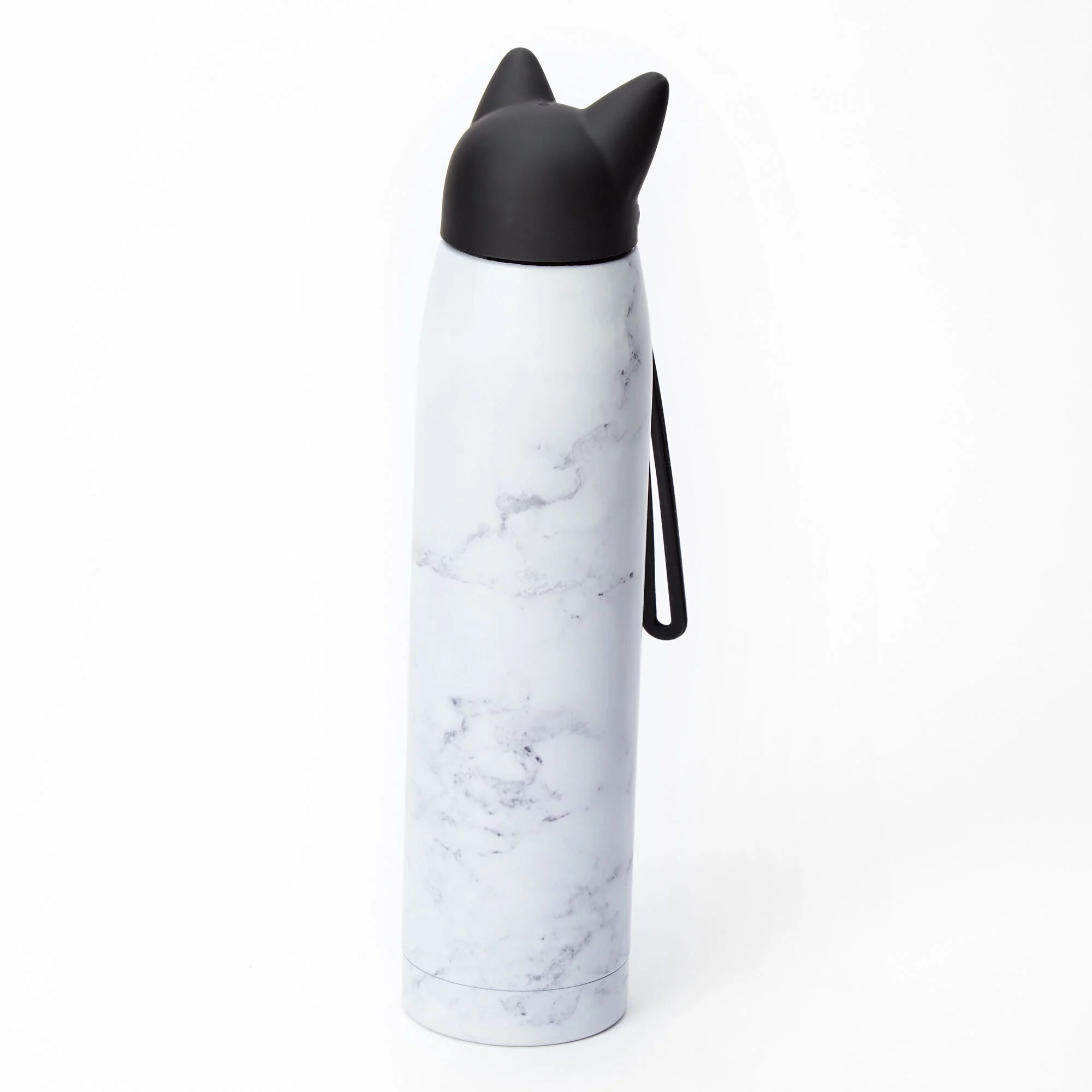 Claire's Cat Ears Marble Print Metal Water Bottle - White