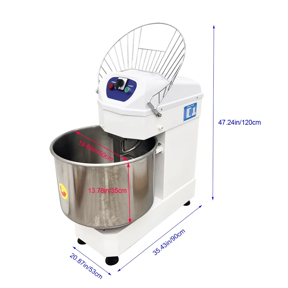PreAsion 60L Commercial Double Speed Dough Mixer Pizza Bakery Double Action Double Speed Spiral Dough Mixing 220V