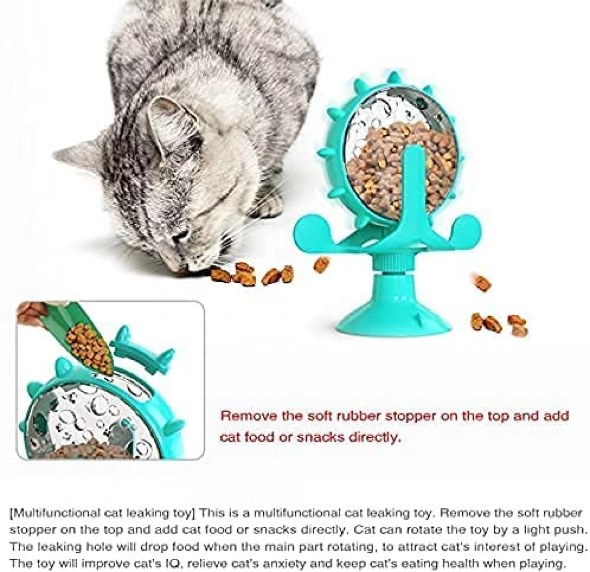 Pet Supplies Windmill Cat Toy,Cat Teasing Windmill Toy-Rotating Cat Toys-Interactive Teasing Cat Toy-Funny Interactive Training Pet Leakage Toy,Blue