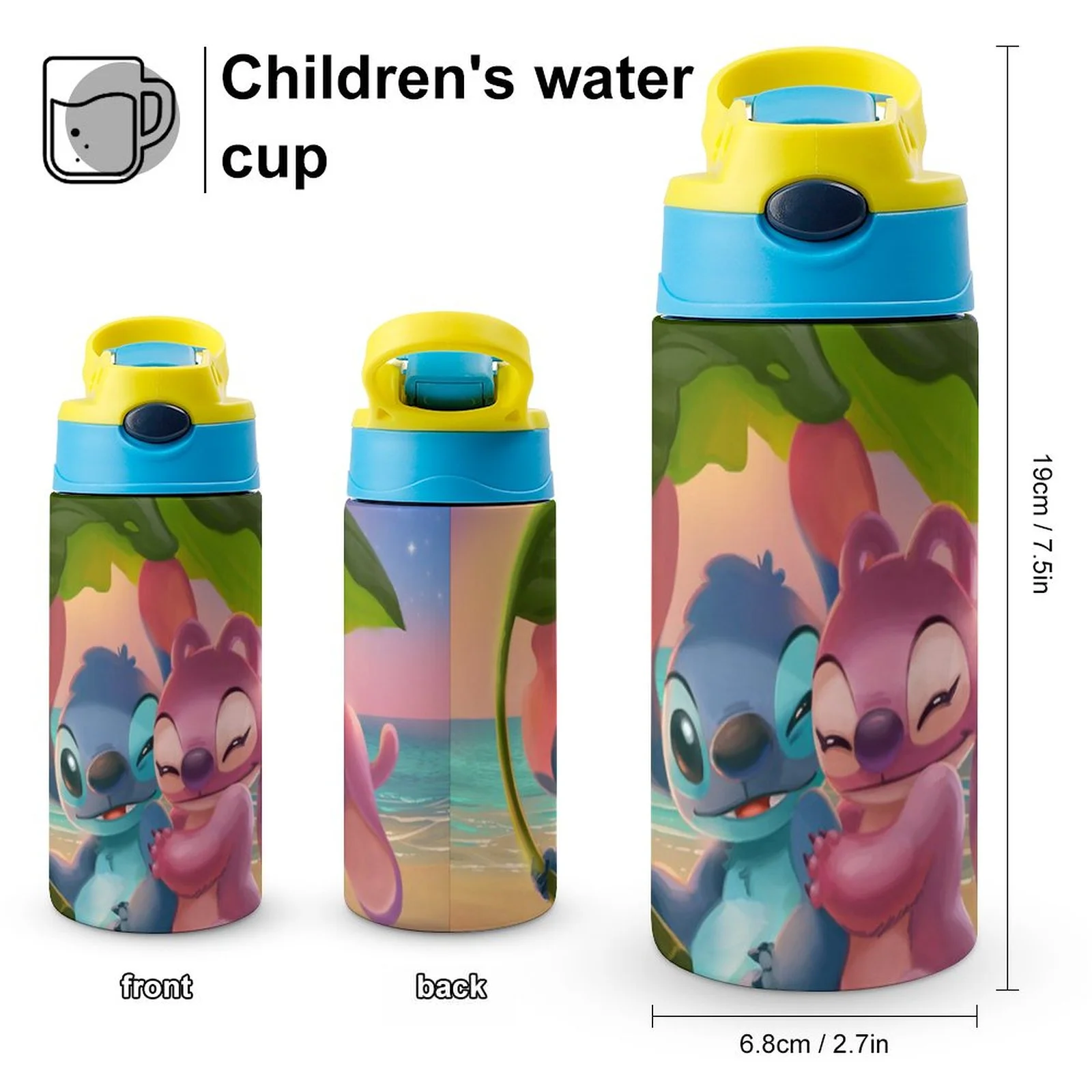 Stitch Cute Animals Children's Water Bottle Vacuum Insulated Stainless Steel Cup With Straw Toddler Thermoses