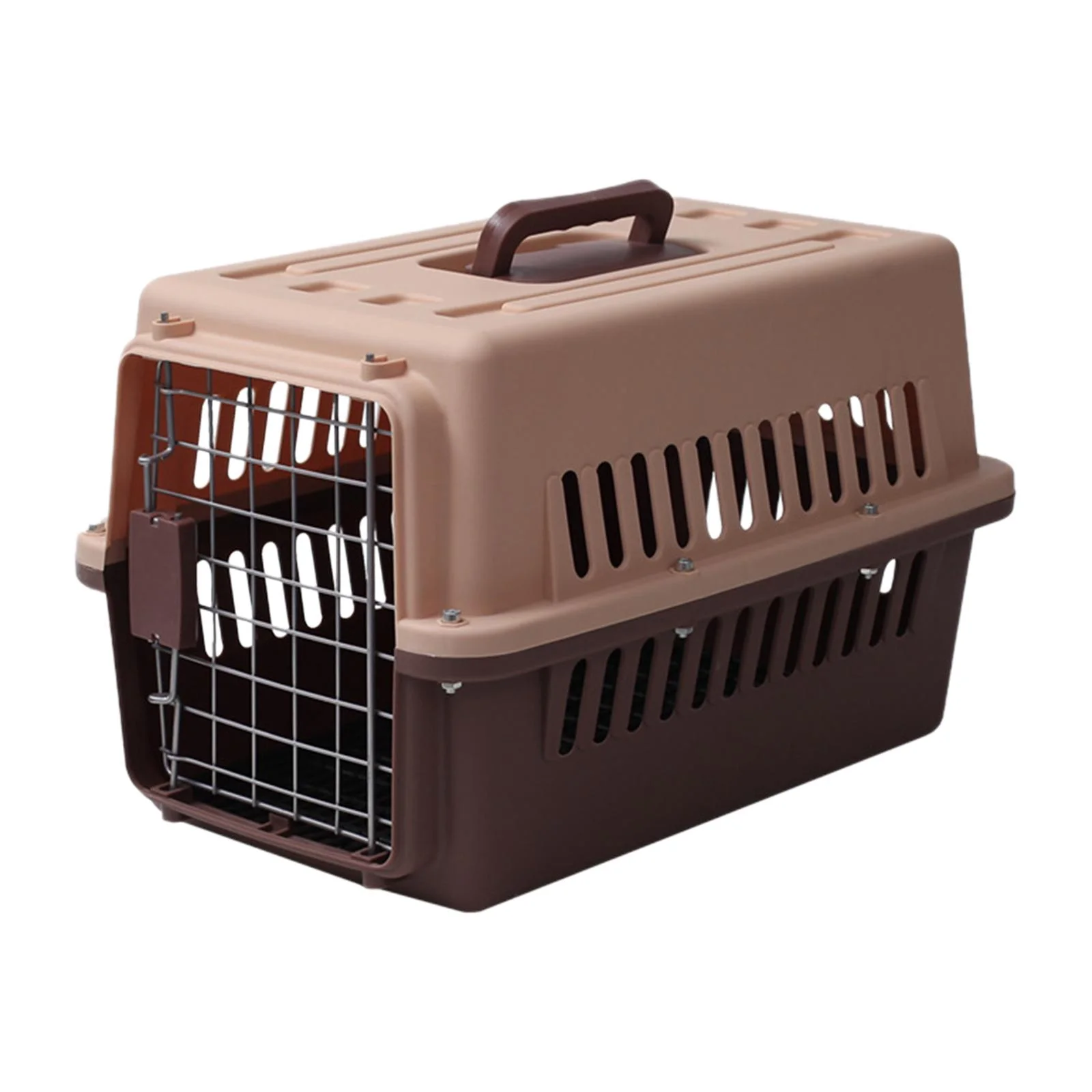FITYLE Pet Travel Box Pet Carrier and Handle Airline Approved Wire Door s Crate for Camping Indoor Outdoor Small Medium Dog Brown