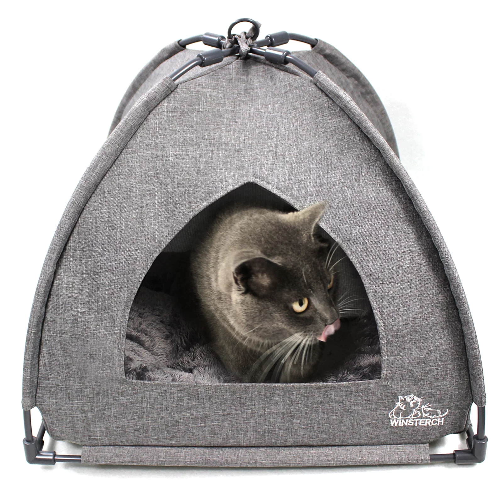 Winsterch Cat Bed Cave ,Cat Tent Bed for Indoor Outdoor Cats, Kitten Bed House with Washable Cushioned Pillow,Gray Cat Bed,Small Pet Bed,18.5'' x 18.5'' x 15.8''