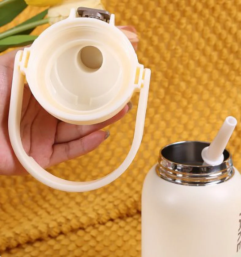 Ready Stock 850ml Thermos Cute Water Bottle Stainless Steel Vacuum Flasks Large Capacity Thermal Tumbler Insulated Cup With Straw Mug