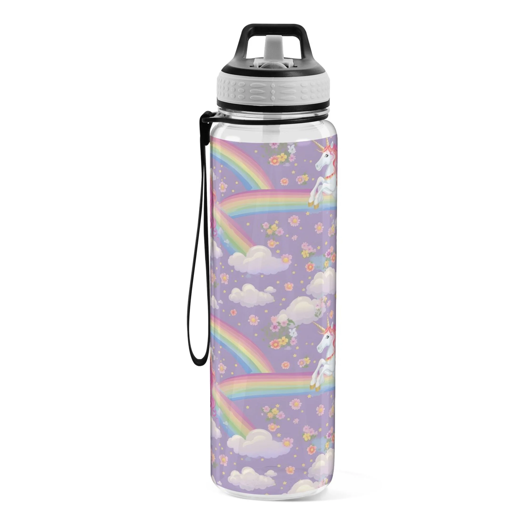 Unicorns and Rainbows 32oz Water Bottles with Straw Tritan Leakproof Sports Bottle BPA Free Clear for Fitness Gym Swimming Cycling
