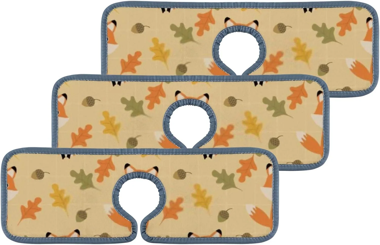 SKYSONIC Faucet Absorbent Mat 3 Pcs Cute Fox and Autumn Leaves Kitchen Faucet Splash Catcher Washable Counter Drying Pads Behind Faucet for Kitchen Bathroom