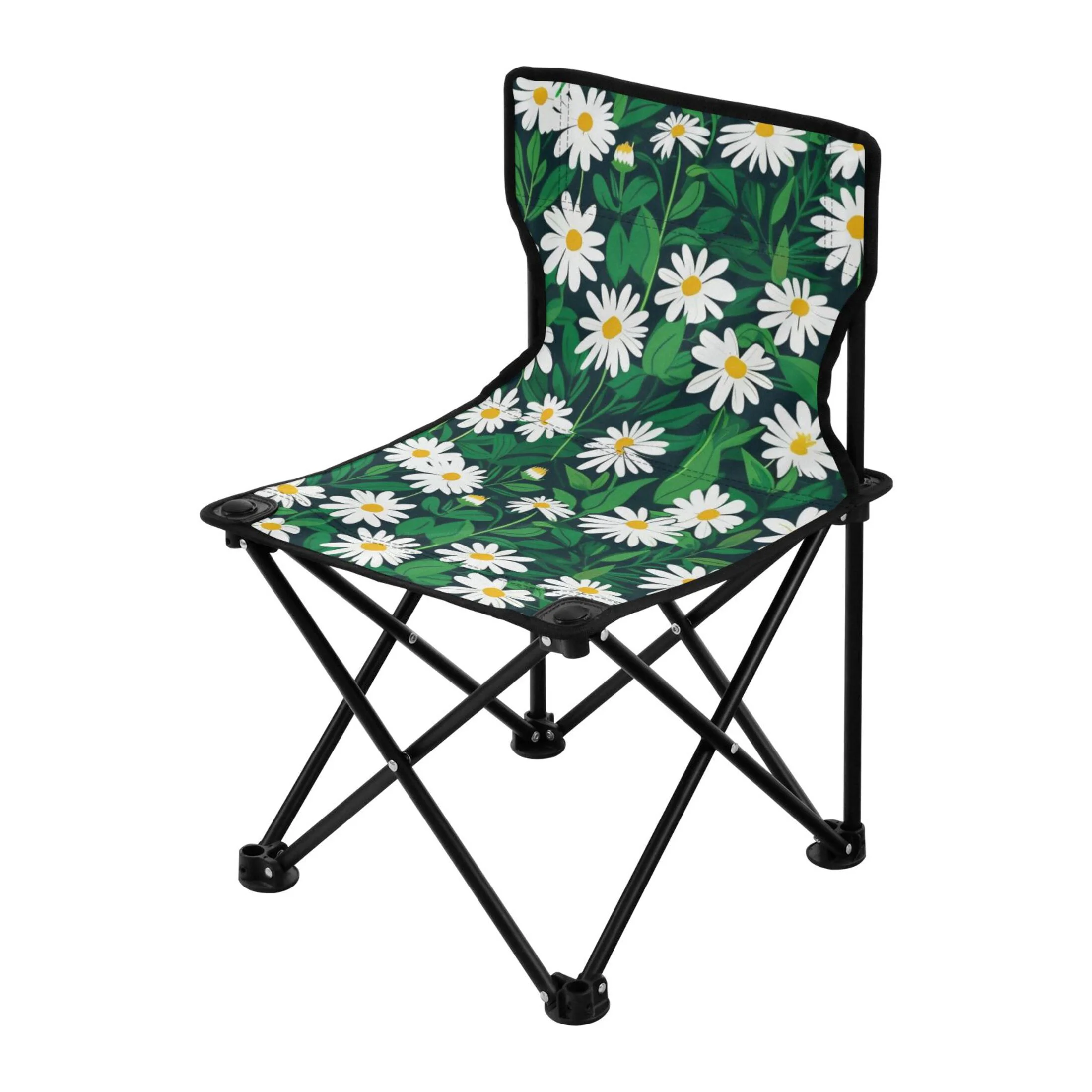 Daisy Flowers with Leaves Portable Camping Chair Outdoor Folding Beach Chair Fishing Chair Lawn Chair with Carry Bag Support to 220LBS