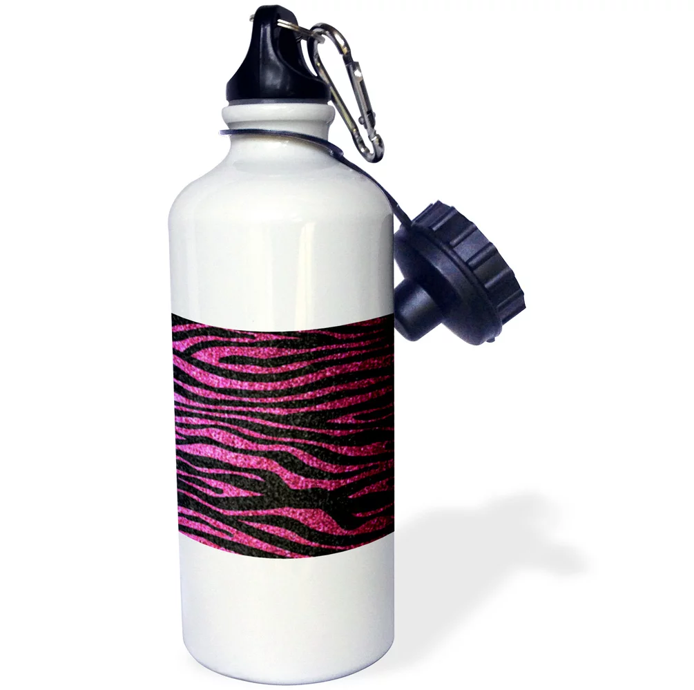 Hot Pink and Black Zebra print Faux bling photo Not Actual Glitter fancy diva girly sparkly sparkles 21 oz Sports Water Bottle wb-113174-1