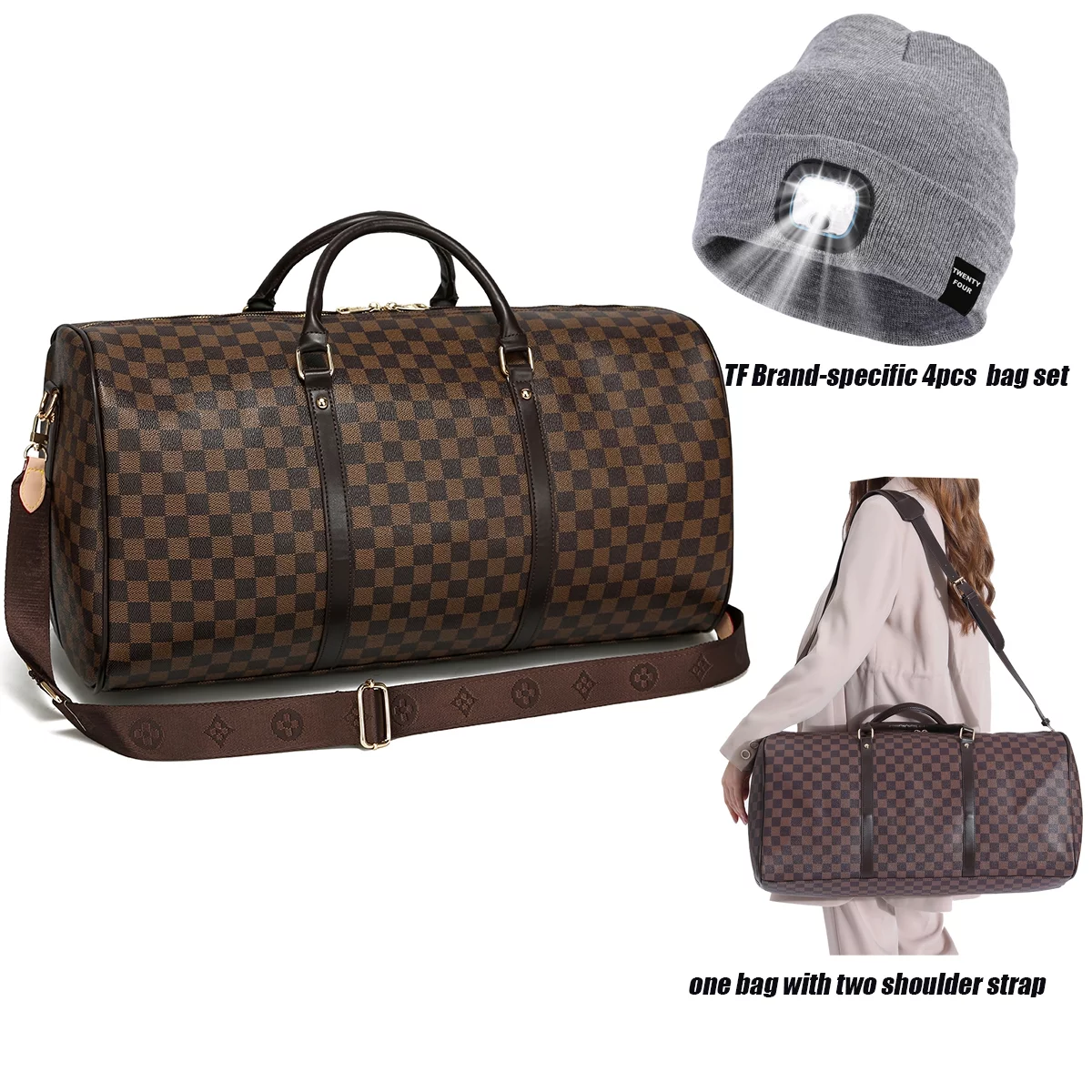 RICHPORTS 3pcs Bag Set Travel Duffel Bag Checkered Bag Weekend Overnight Luggage Gifts for Sisters Girlsfriend Wife Birthday Anniversary Valentine's Day