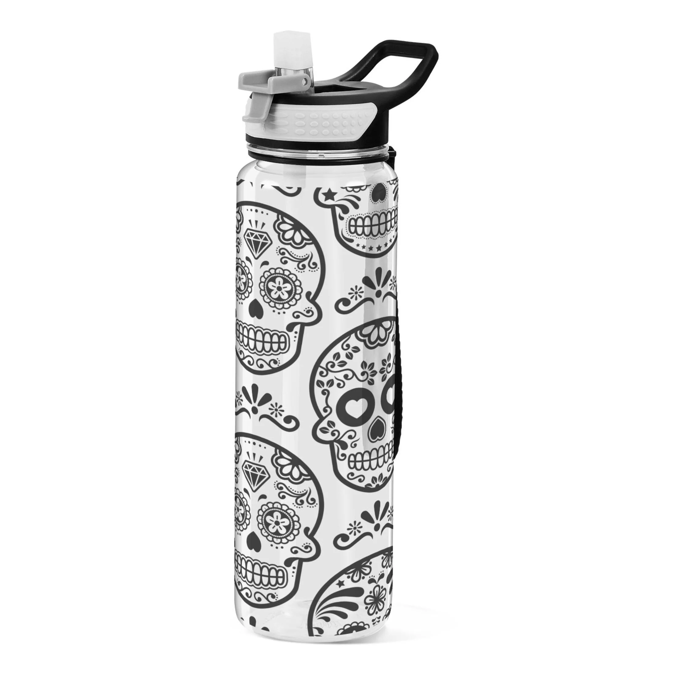 Skulls Skeletons 32oz Water Bottles with Straw Tritan Leakproof Sports Bottle BPA Free Clear for Fitness Gym Swimming Cycling
