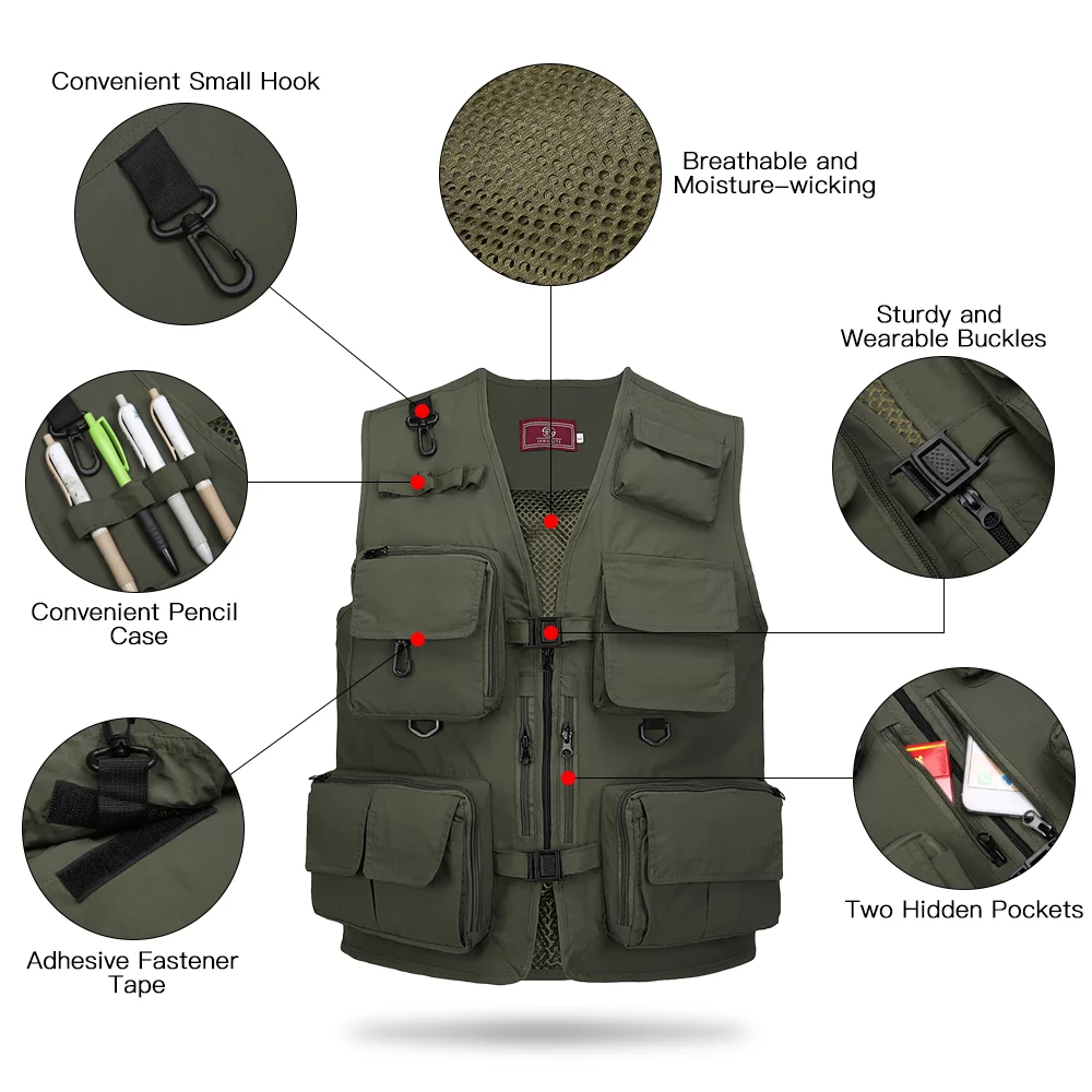 JARUSITE Mesh Jackets Quick Dry Waistcoat Multi Pockets Summer Fishing Photography Vest