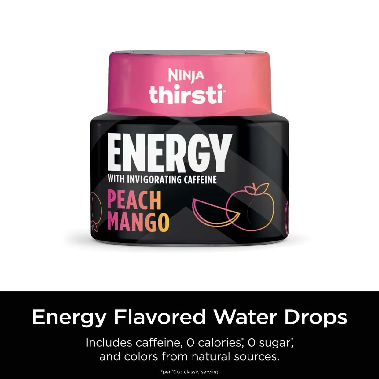 Ninja Thirsti Flavored Water Drops, ENERGY With Invigorating Caffeine, Peach Mango, Zero Calories, Zero Sugar, 2.07 Fl Oz, Makes 17, 12oz Drinks, 3 Pack, WCFPCMGAM