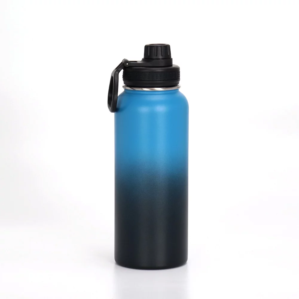 Stainless Steel Blank Cup Water Bottle Black 34oz Thin Straight Sports Bottle Mug Portable Straw lid