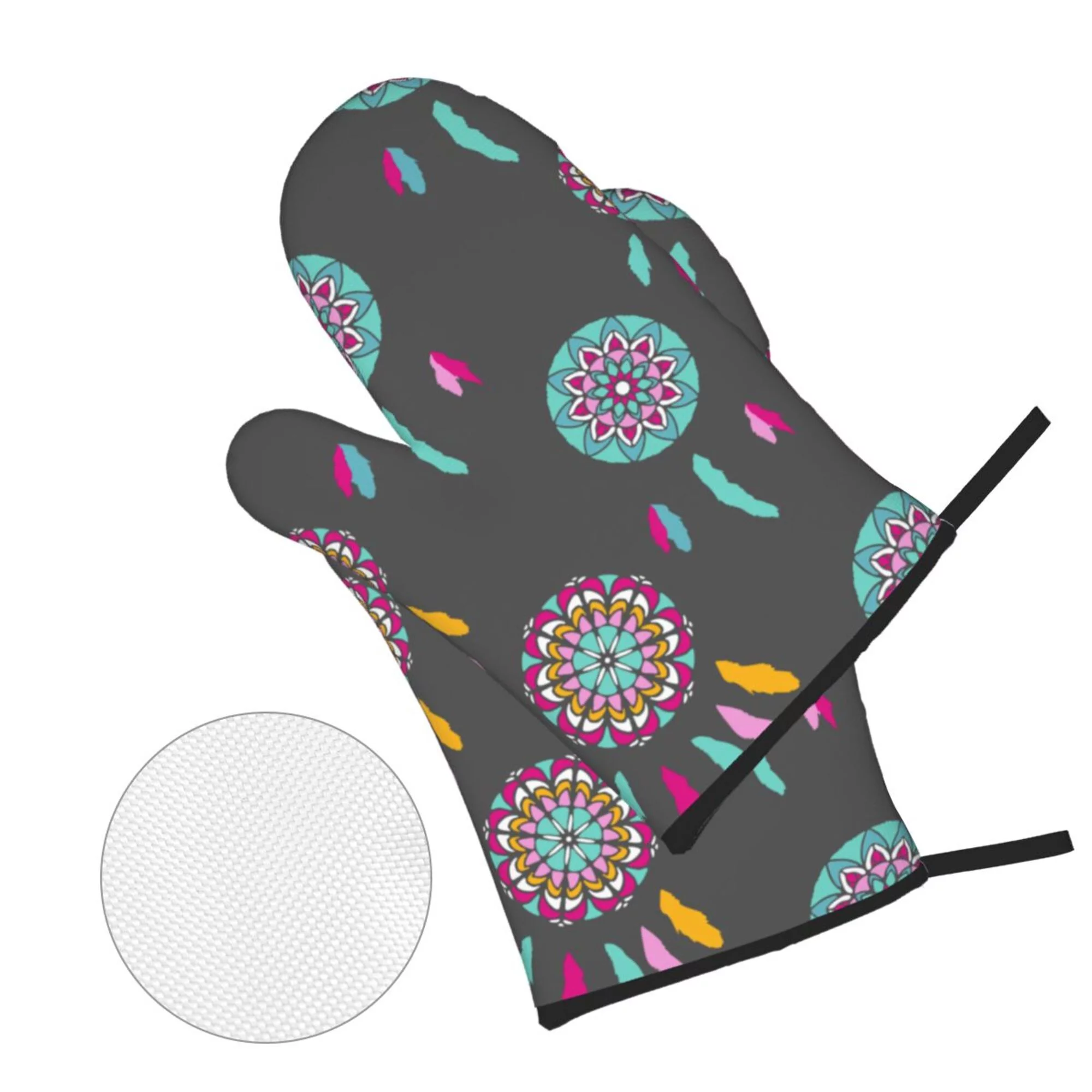 ZICANCN Oven Mitts and Pot Holders Sets,Dreamcatcher Arts Drawn Baking Sets Kitchen Heat Resistant 4 Pieces